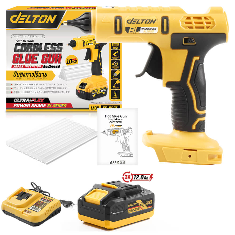 ปืนยิงกาวไร้สาย (พร้อมแบตเตอรี่) DELTON รุ่น GG-009T TURBO FORCE 20V 12AH